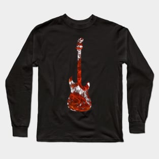 Red Flame Guitar Silhouette on White Long Sleeve T-Shirt